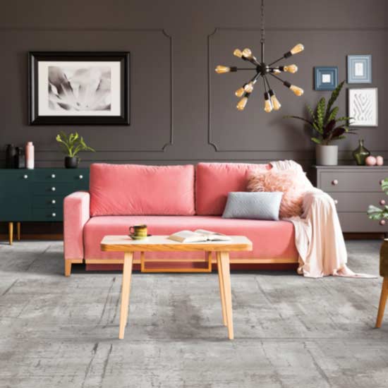 grey carpet with pink couch
