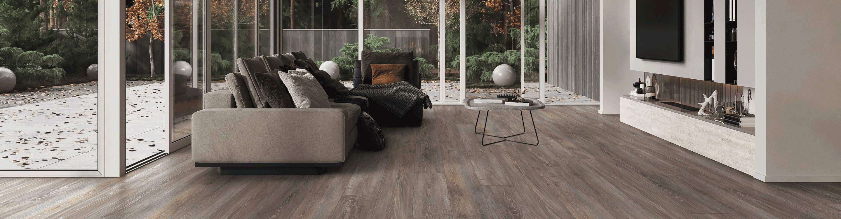 rustic luxury vinyl plank flooring in modern living room
