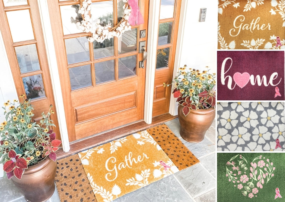 Fall Front Porch Pink Ribbon Welcome Mat