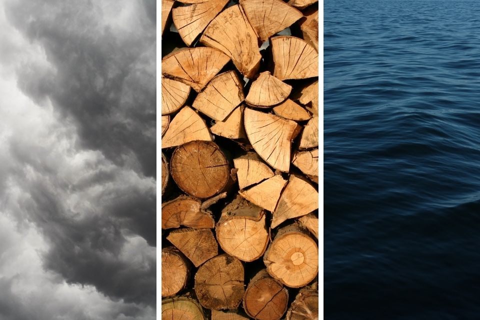 Dark gray clouds, wood, and the ocean winter colors for your home 