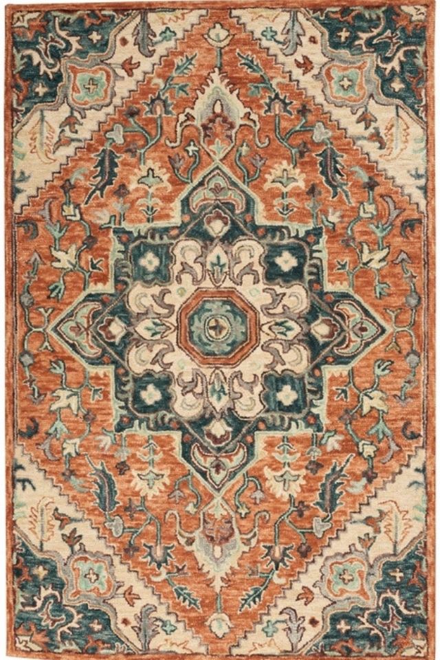 Nourison area rug with shades of orange, blue and beige for an office 