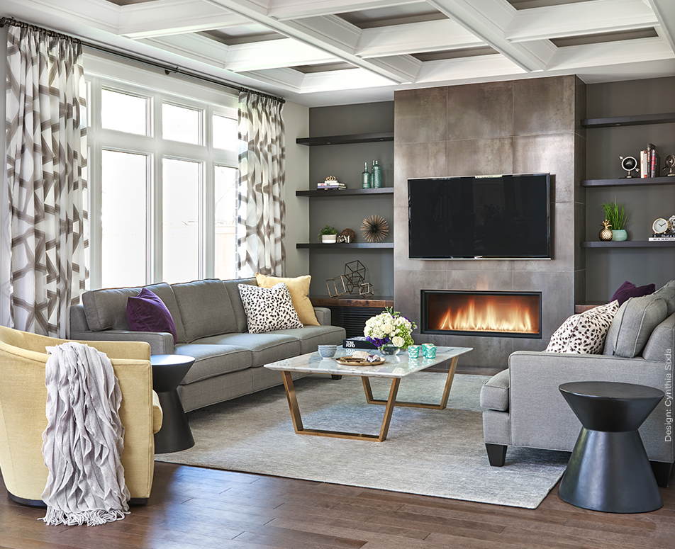 Living Room Design, Coffered Ceiling