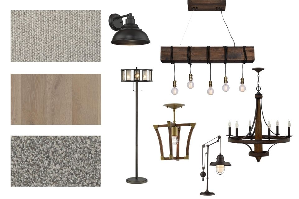 Farmhouse lighting and flooring combos and fixtures 