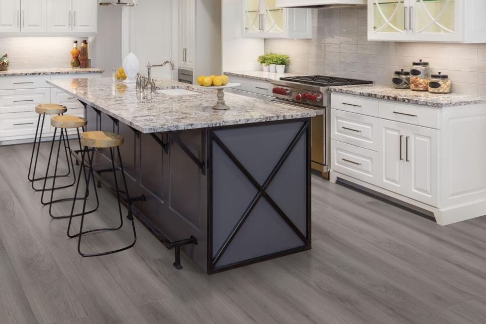 Invincible H2O luxury vinyl in kitchen with gray coloring 