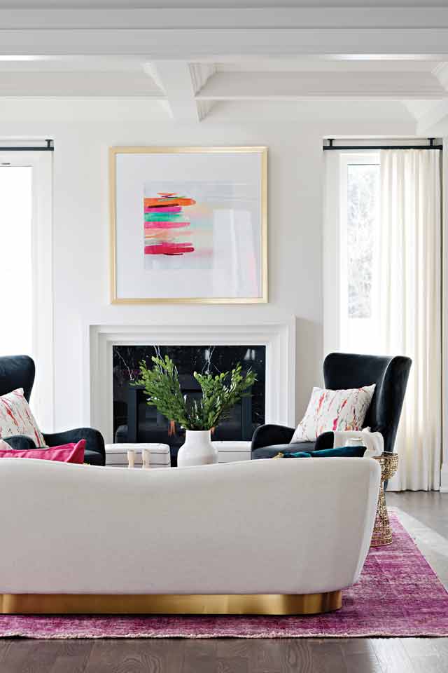 Sophisticated and family friendly living room designed by Rebecca Hay